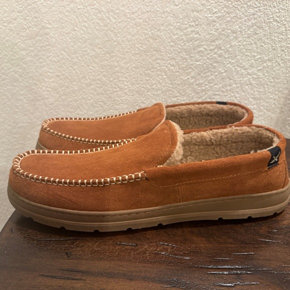 Eddie Bauer Mens Suede Moccasin Slippers Faux Fur Lining Size 13 XXL House Shoes main image 4